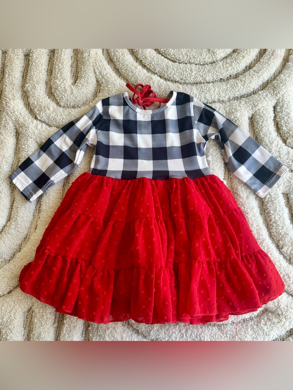 Toddler Red Gingham Swiss Dot Tiered Dress | Size 3